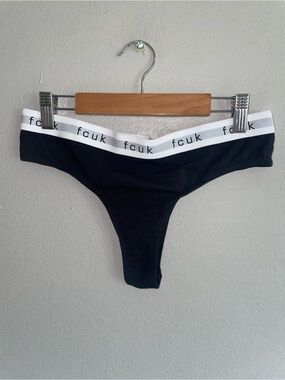 French connection Black thong with Branded White Waistband new nwot